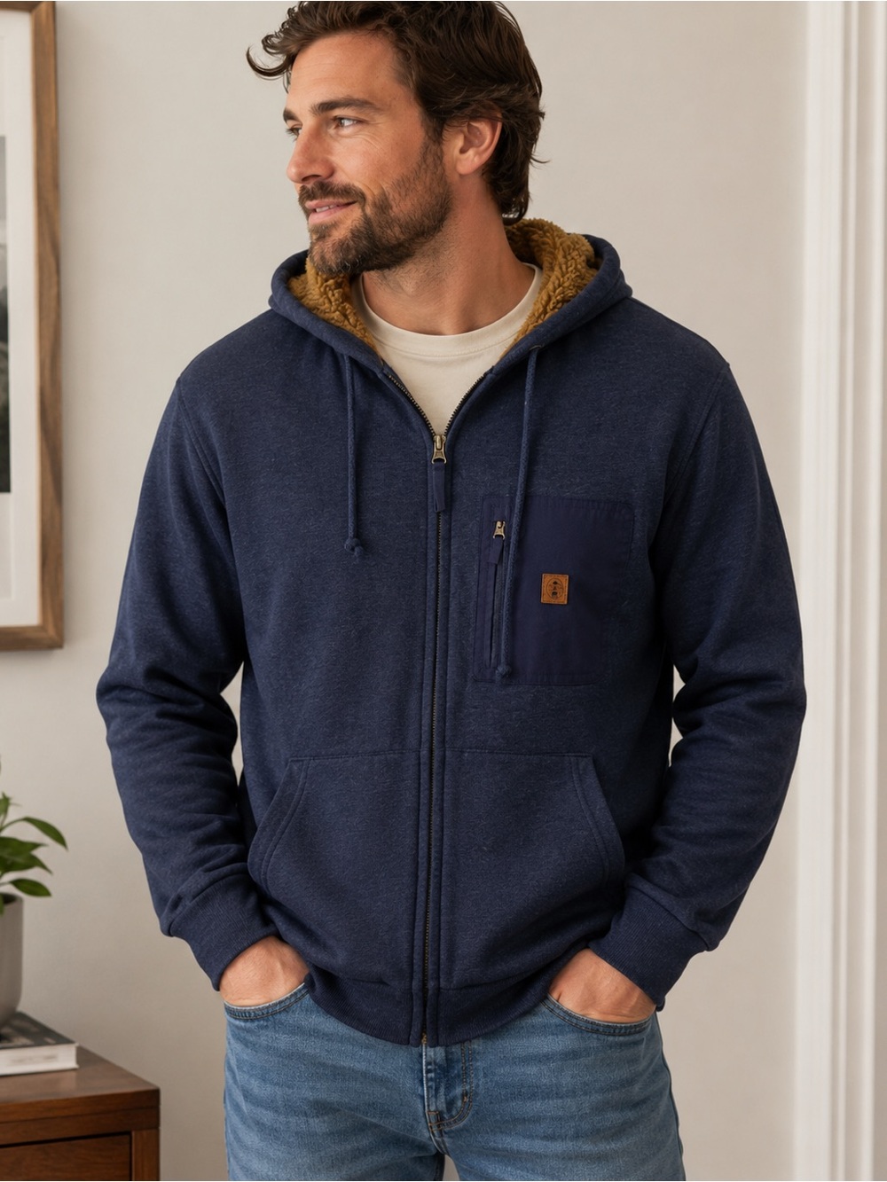Coleman Men’s Medium Navy Blue Sherpa Lined Zip Up Hoodie Jacket